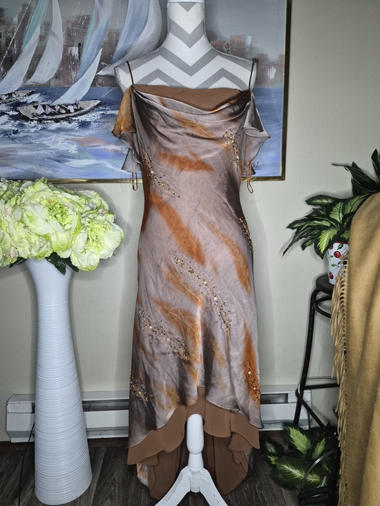 Miss Raxevsky Dresses & Skirts - Satin High-Low Slip Dress in Rust and Taupe by Miss Ravesky